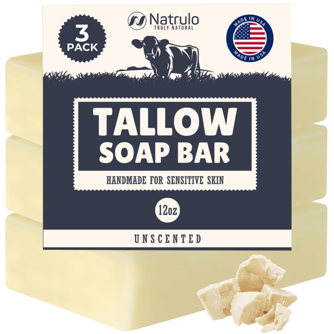 All-Natural Beef Tallow Soap Bar – Unscented Moisturizing Wash for Eczema, Dry S