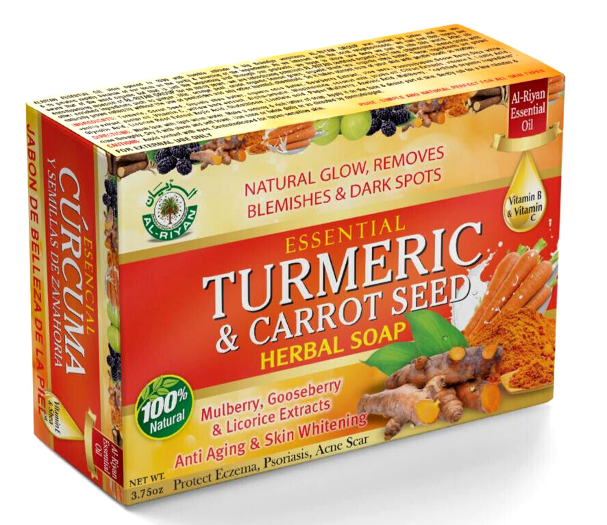 ORGANIC SOAP-Al Riyan Turmeric & Carrot Seed 100% Natural Vegan Brightens Skin