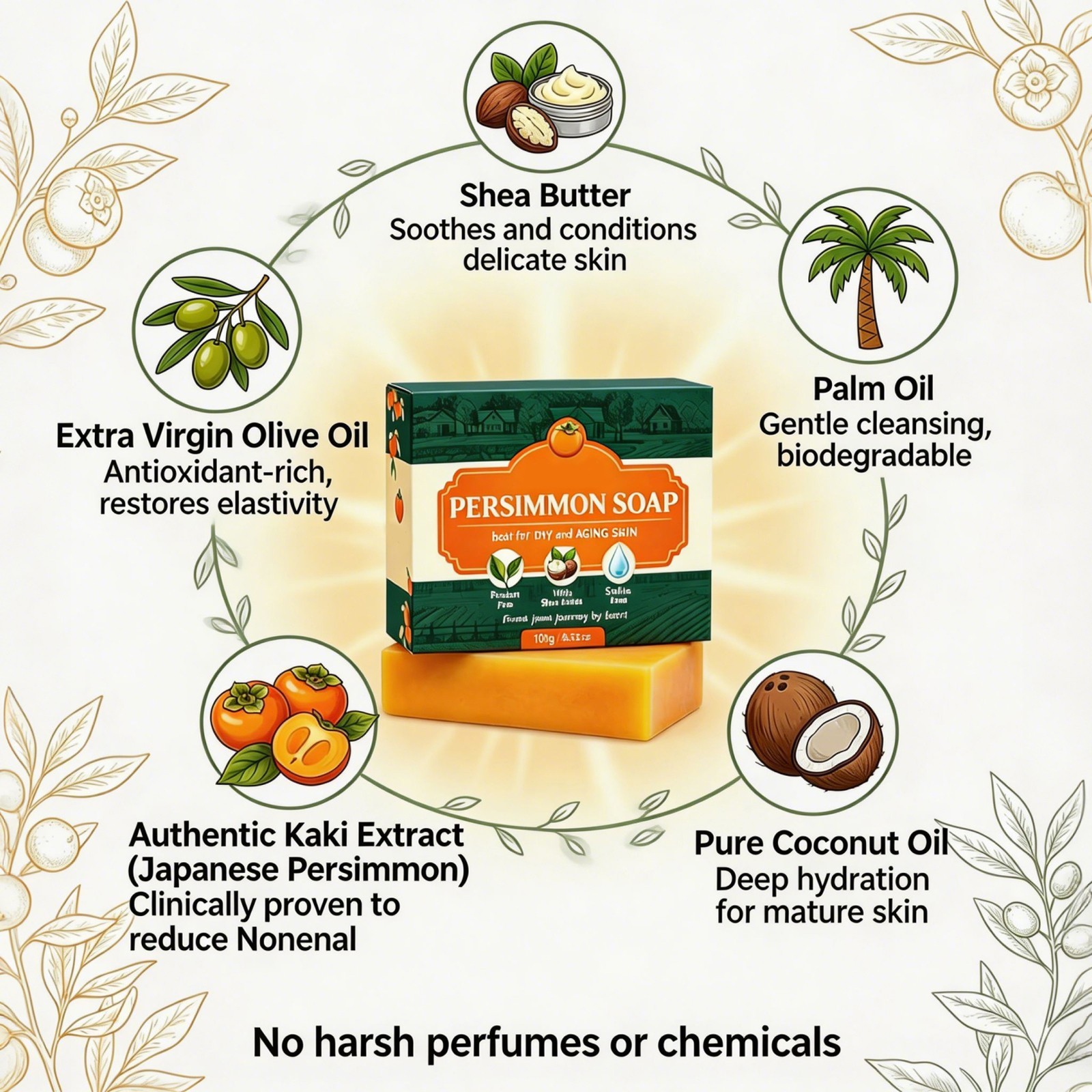 Persimmon Kaori Soap Green Tea Extract For Dry Aging Skin Unisex 1pc