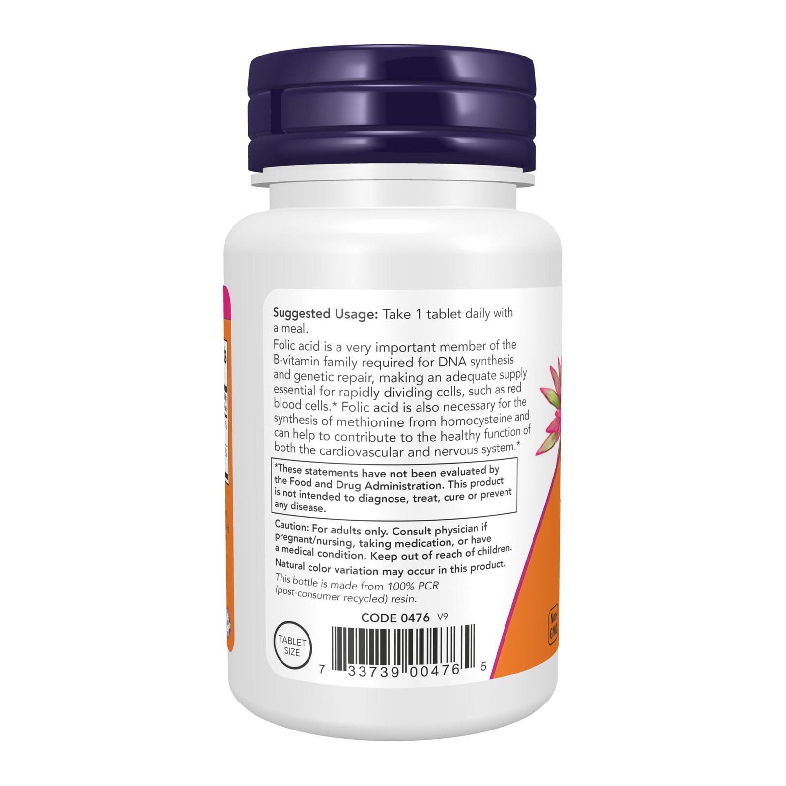 NOW Supplements, Folic 250 Count (Pack of 1), Yellow/Beige W/Orange Speckles