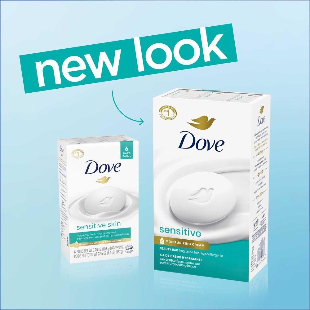3x Dove Sensitive Skin Beauty Bar Soap Fragrance Free 6 bars 3.75 oz.