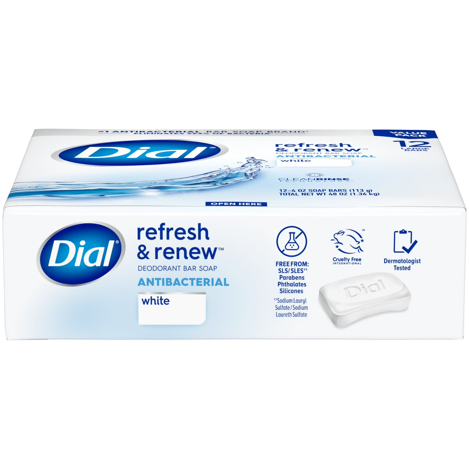24 Bar Dial Antibacterial Bar Soap, Refresh & Renew, Clean Rinsing, White, 4 oz