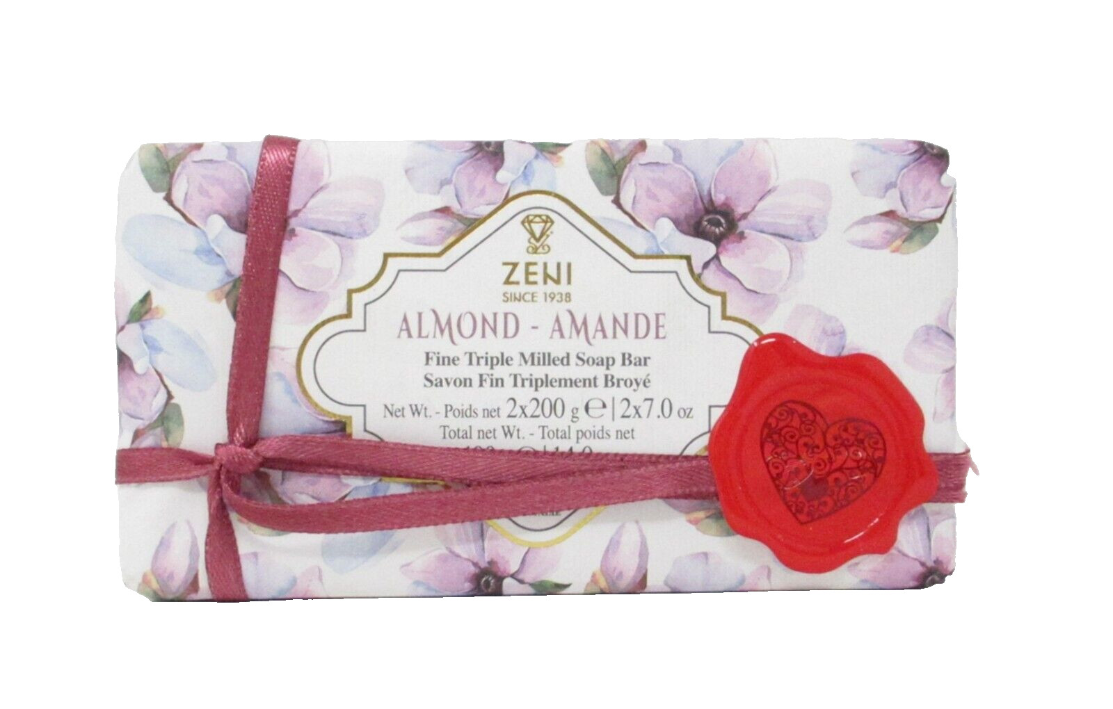 Zeni Italian Luxury Bath Bar Soap 2-Pack Almond 7oz each (14oz total)
