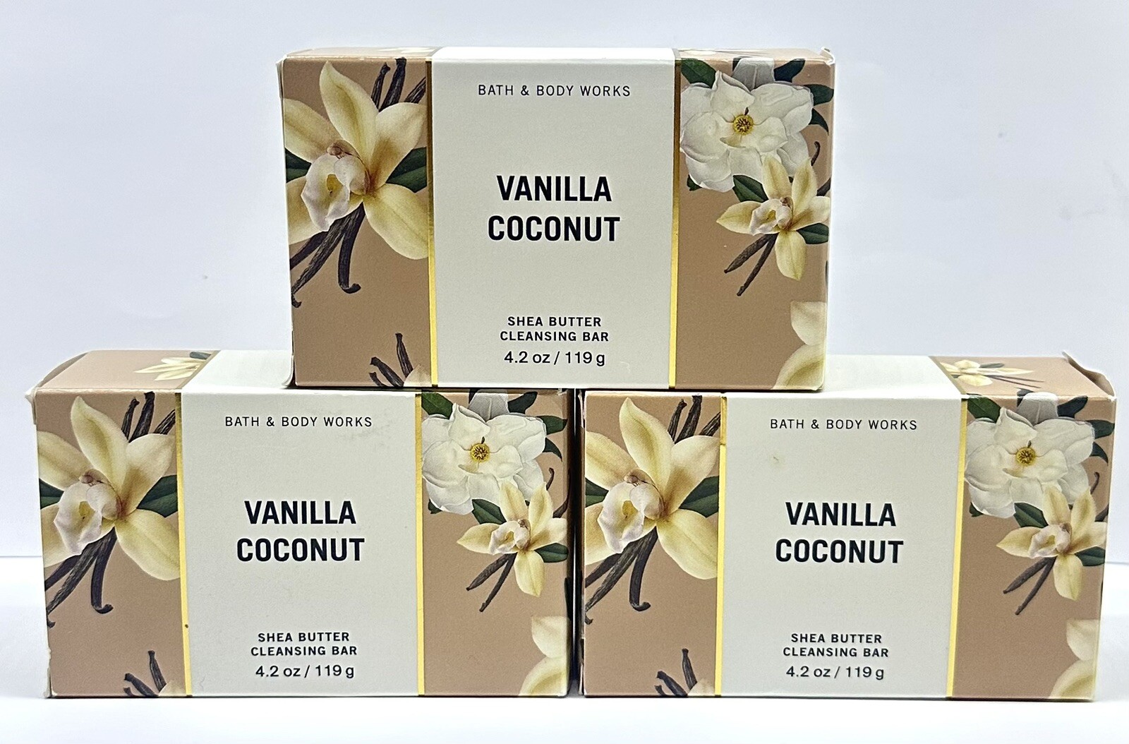 Bath & Body Works VANILLA COCONUT Shea Butter Cleansing Bar Soap 4.2 oz X3 NEW