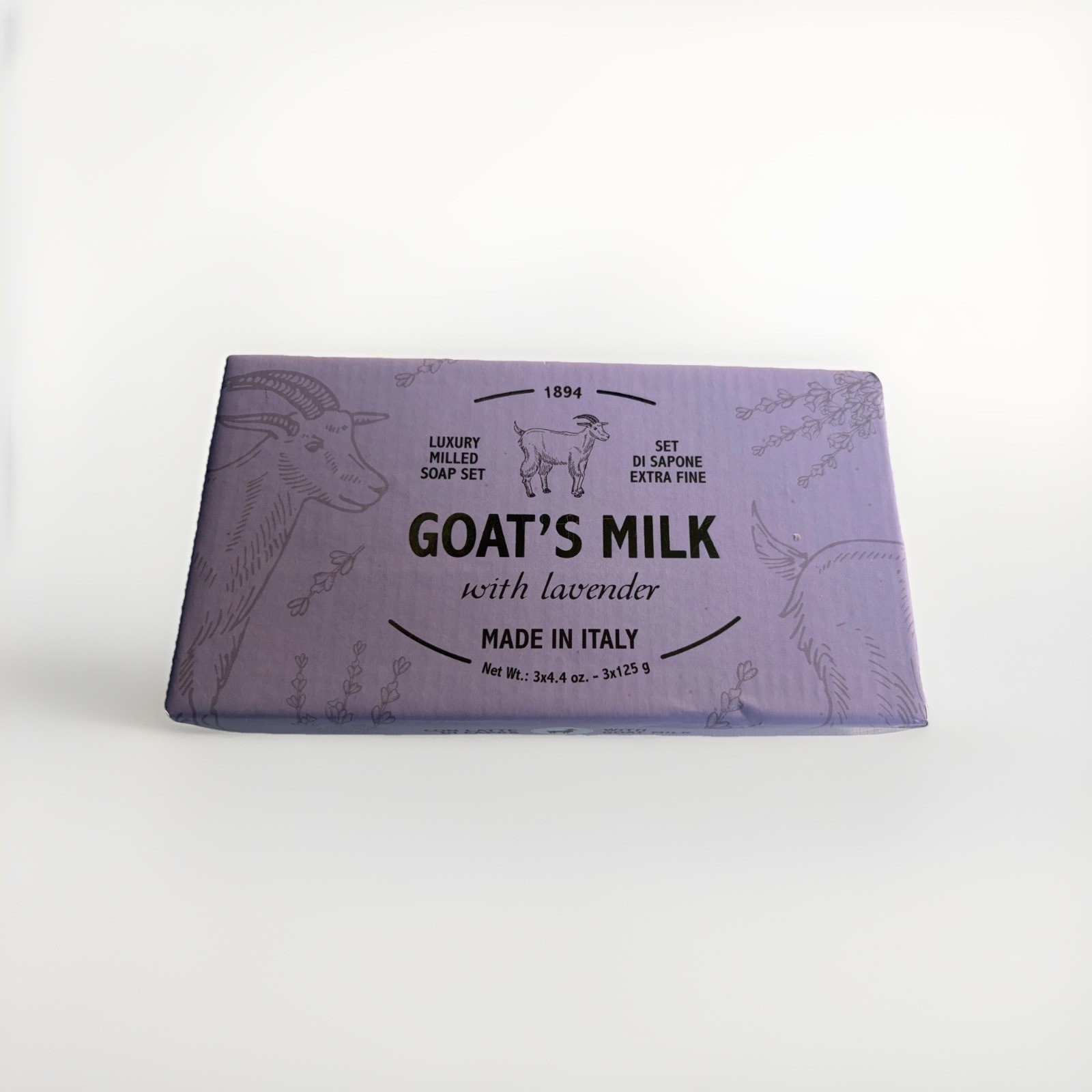 Goats Milk Soap With Lavender – Made In Italy Set Of 3 Bars Each 4.4 Oz