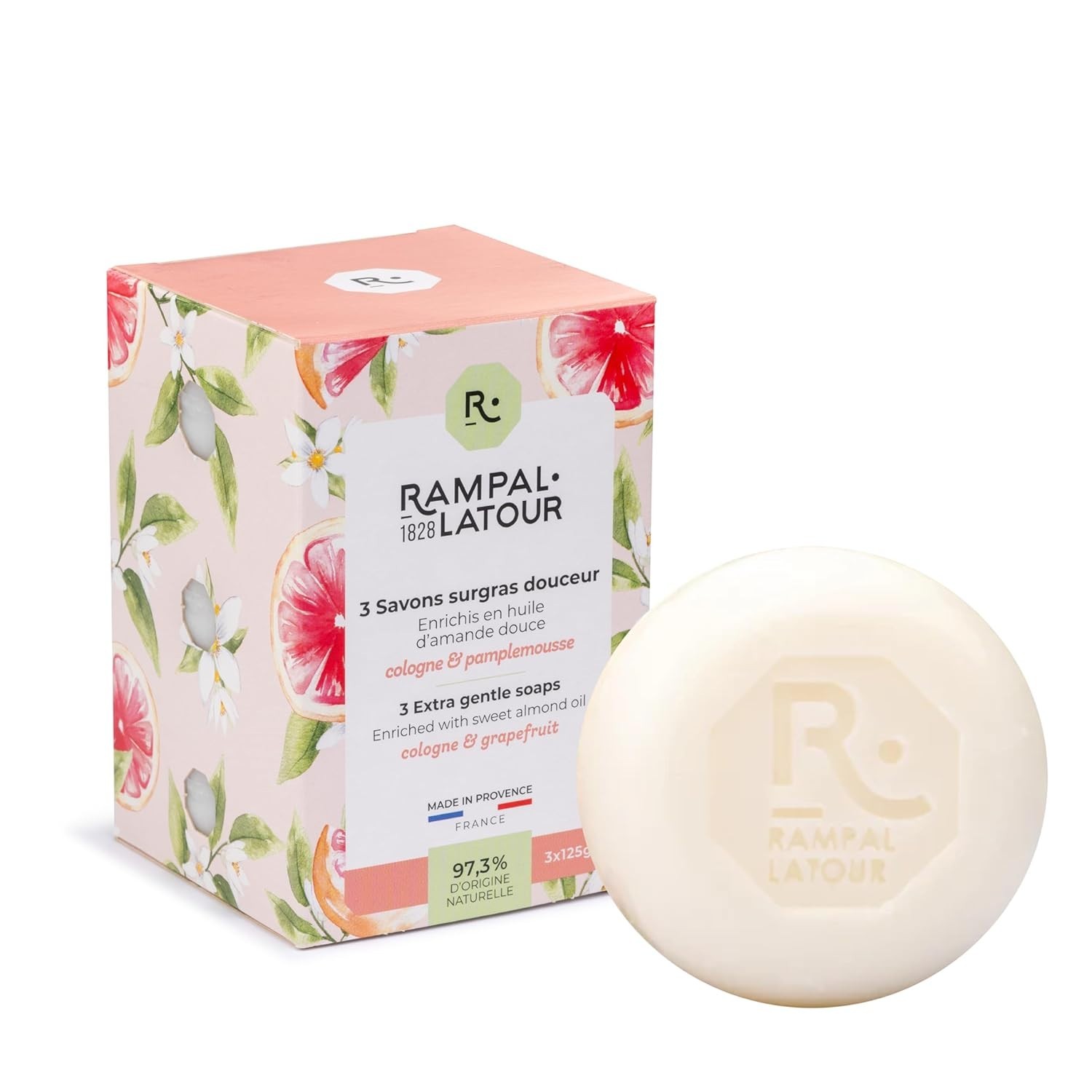 Cologne Grapefruit Round Soap 3pk – 125g each – Rampal LaTour, Imported