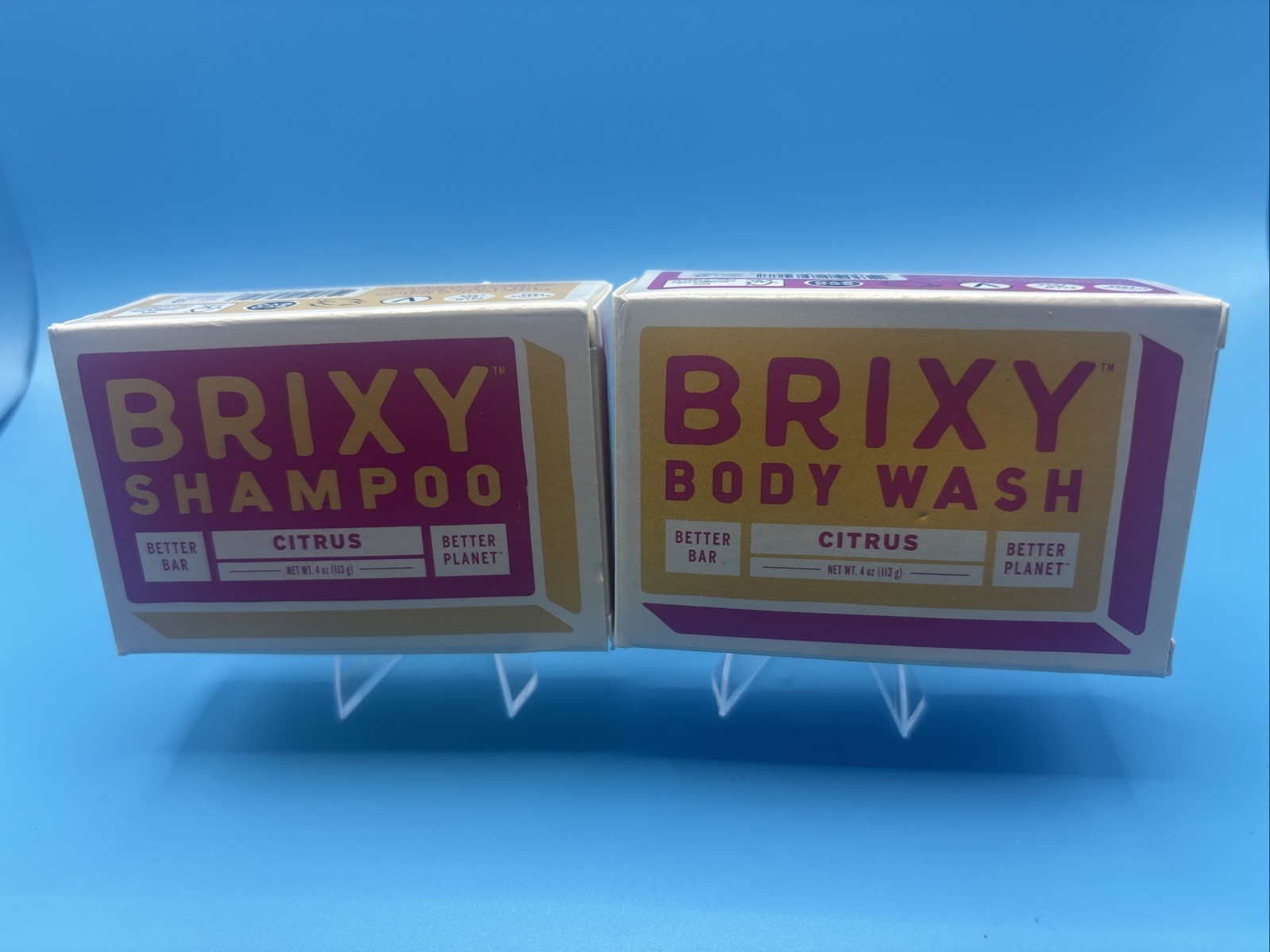 Brixy Citrus Shampoo&Body Wash Bar Set 4oz Each Eco Friendly Solid Soap Bars NEW