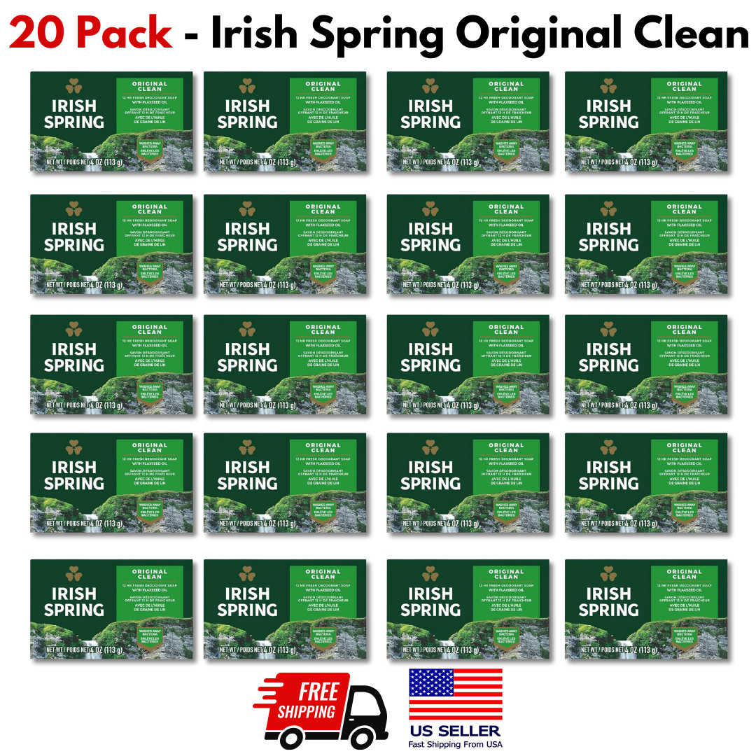 Irish Spring Bar Soap – Original Clean – 12hr Fresh – 4 oz Bar – 20 Count