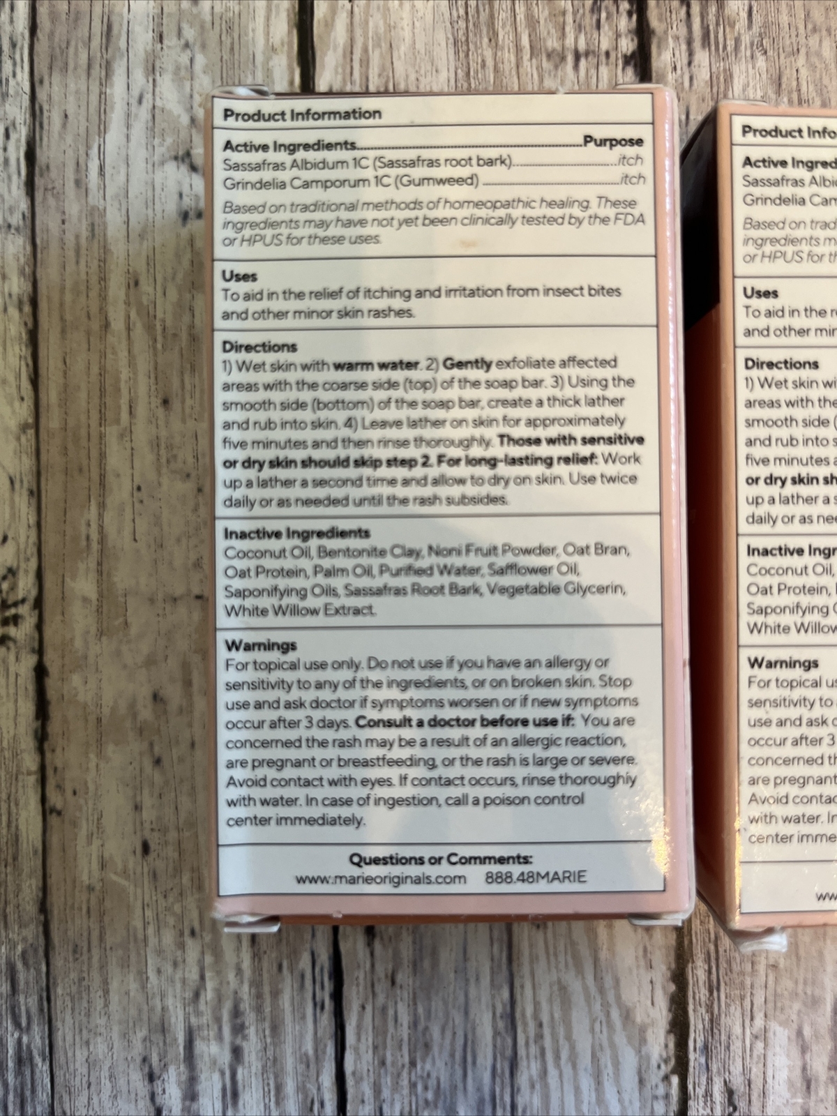 2 bars Marie Originals trulore Itch & Rash Soap 2.9 oz Each Bioactive Combo