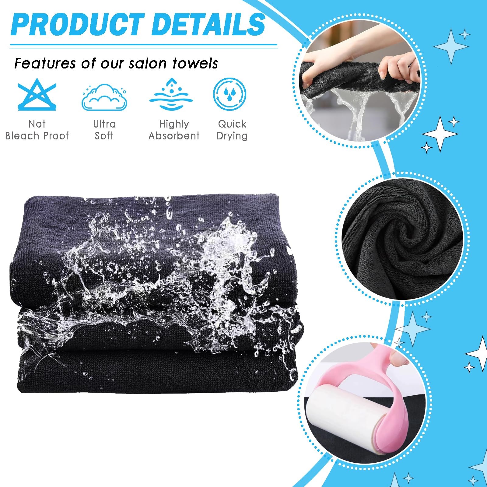 Puomue 6 Pack Black Salon Towels, Super Soft and Large, – 6