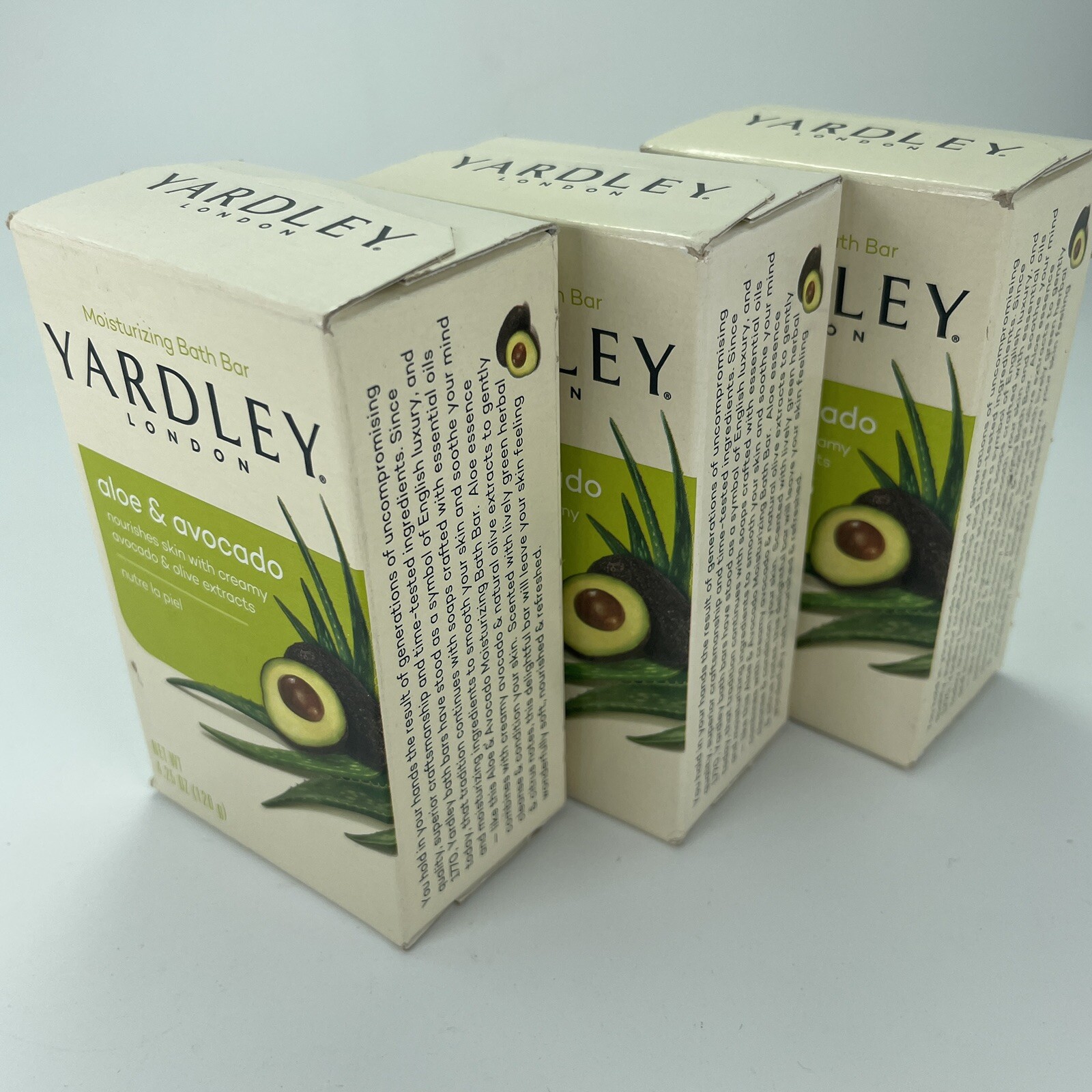 3x Yardley London Aloe & Avocado Moisturizing Bath Bar Soap 4.25oz Lot of 3 Bars