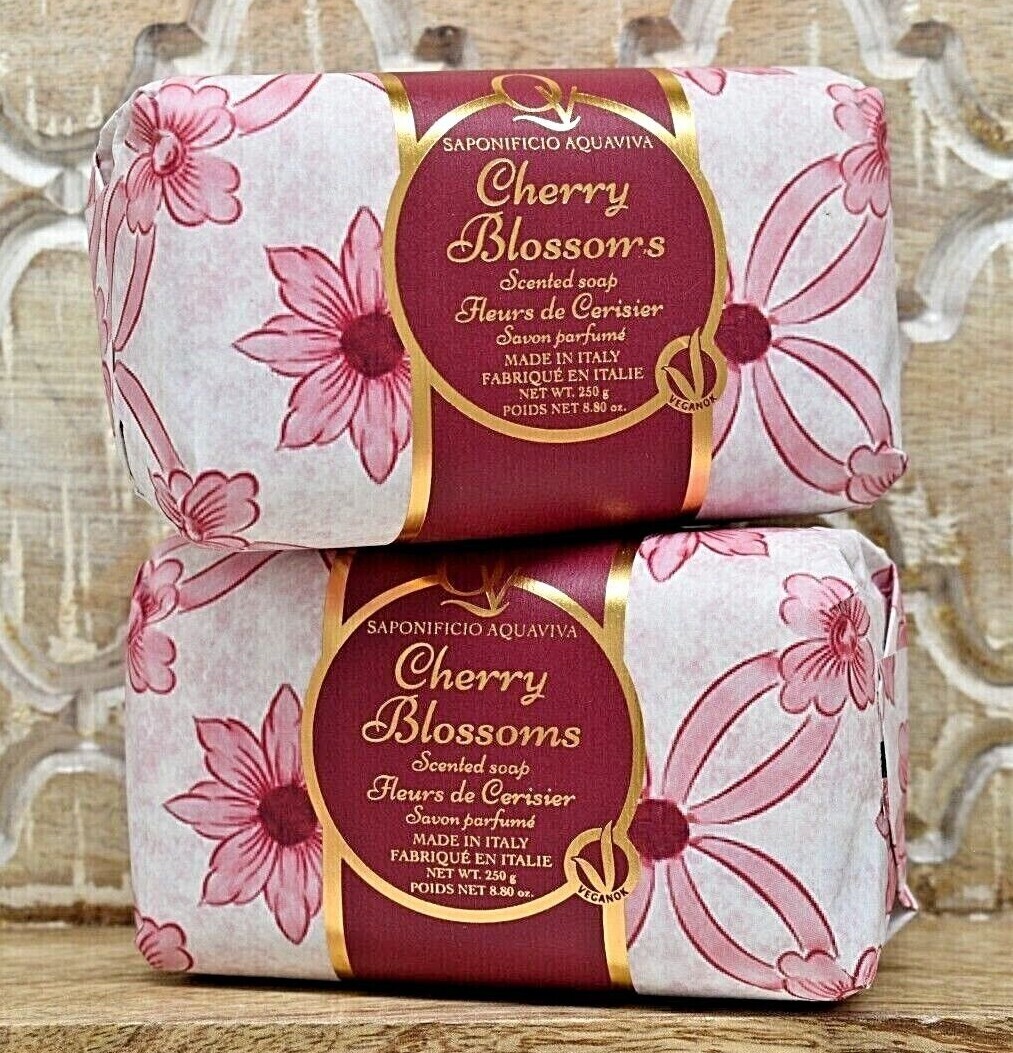 2 SAPONIFICIO AQUAVIVA Cherry Blossoms Scented Soap Bars Made in Italy