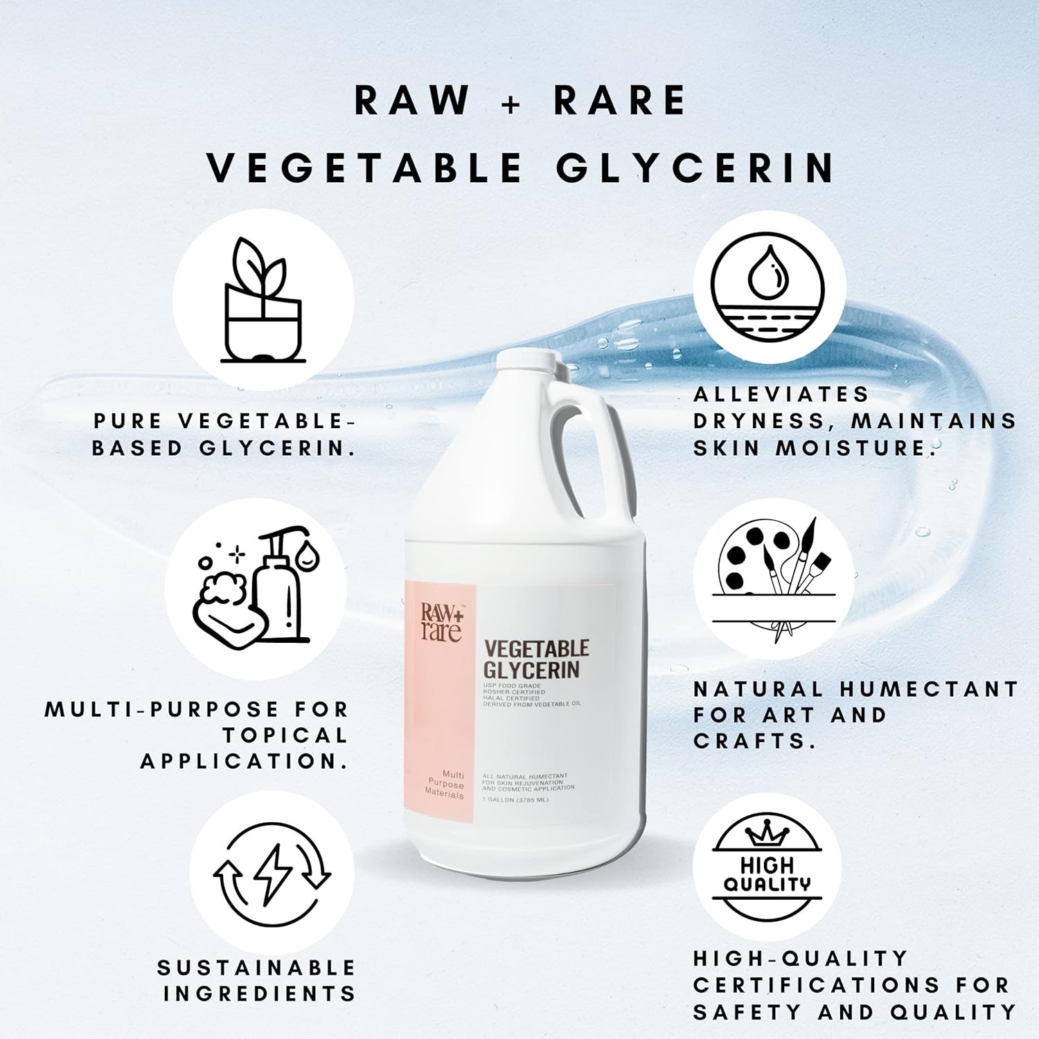 Natural Vegetable Glycerin, Bulk Gallon 128 fl oz, for Skin, Hair & Crafts