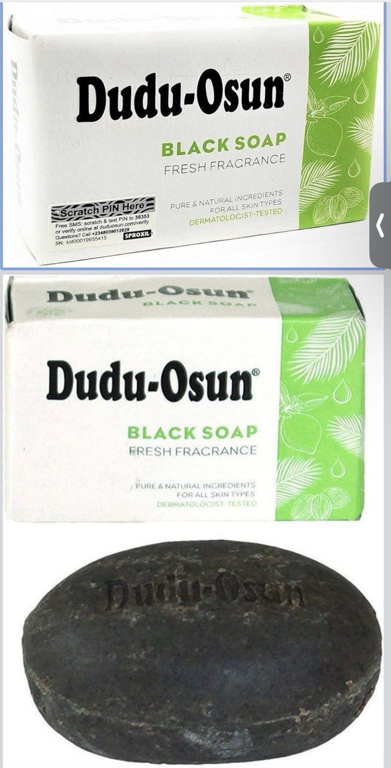 Dudu-Osun Black Soap Fresh Scent Body Bar, Dermatologist-Tested, Oval Black