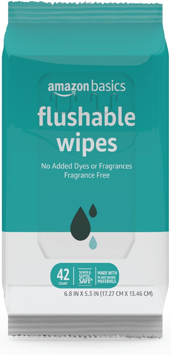 Amazon Basics Adult Wet Wipes Flushable Fragrance Free, 42 Count (Pack of 3)