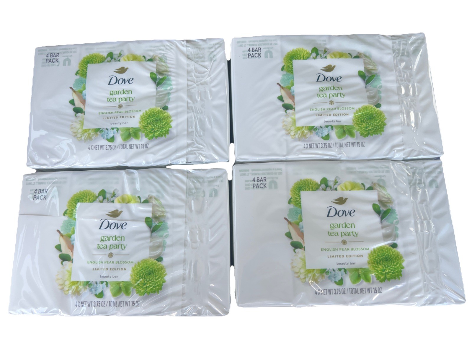 DOVE–16 BARS GARDEN TEA PARTY English Pear Blossom LTD ED- 3.75oz Bar Soap
