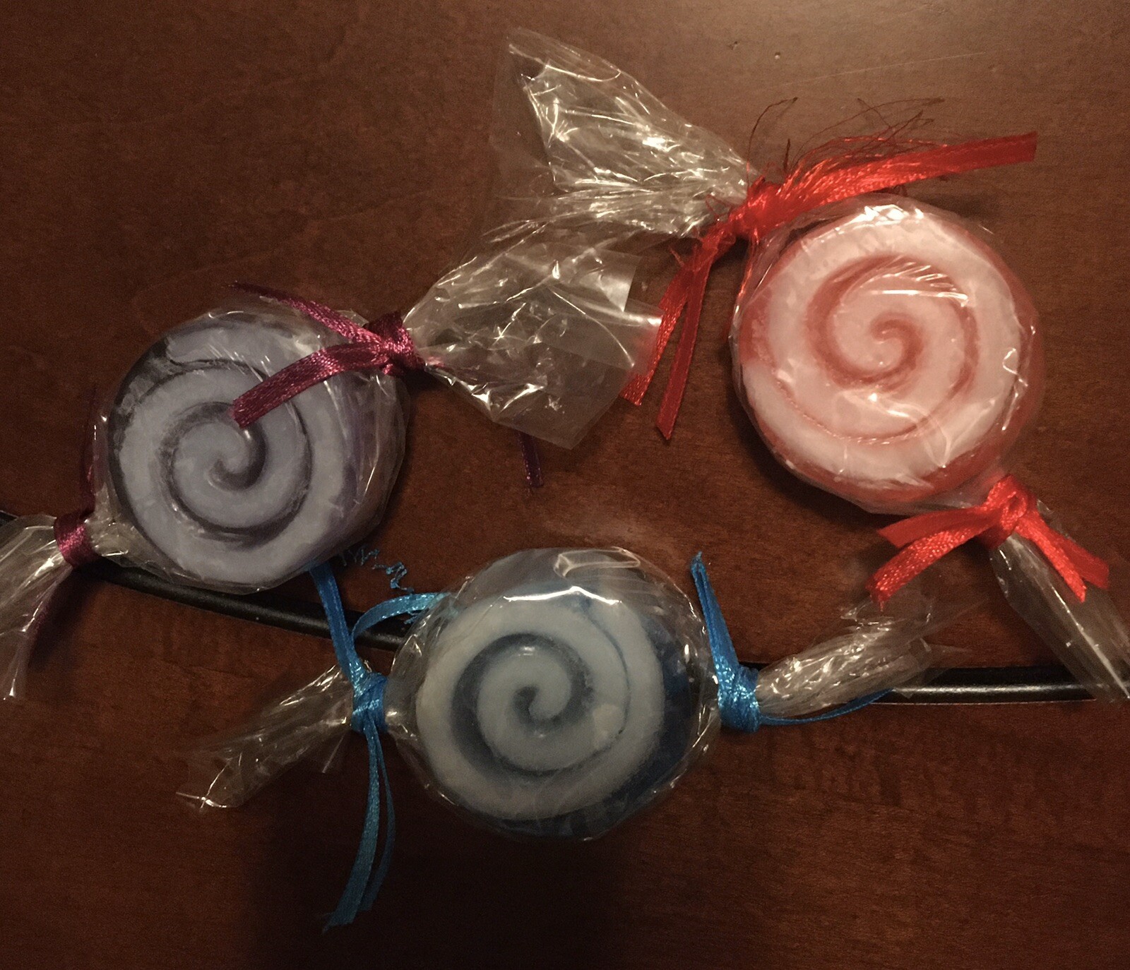 New Decorative Set of Three Individually Wrapped Soaps In Candy Shapes