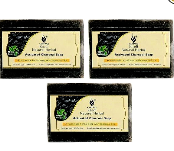 Herbal Charcoal Soap Acne Pimples Anti -Aging Detox Cleanse, 375gm (Pack of 3).