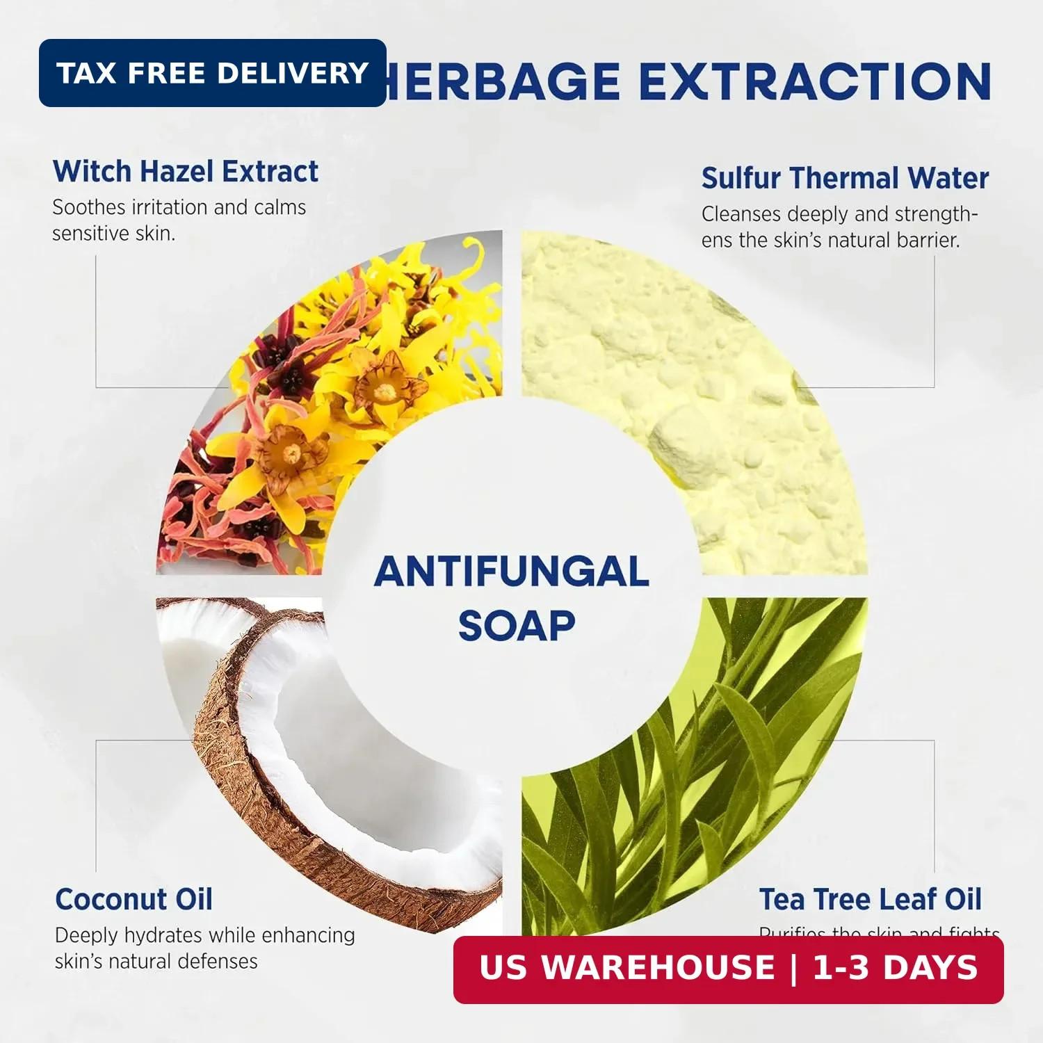 Antifungal Body & Face Wash Soap Bar 4Pack Tea Tree Oil Soothing Itchy Relief