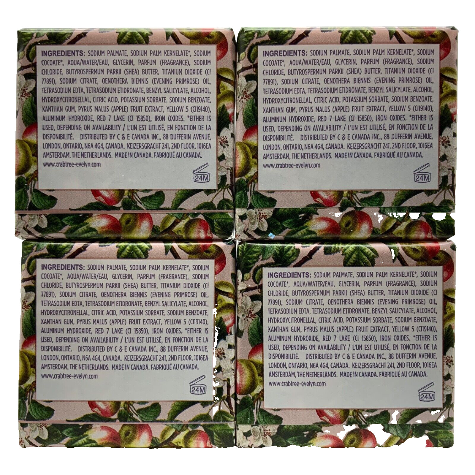 Crabtree & Evelyn Bar Soap Crabapple Mulberry Triple Milled 4×3.5oz