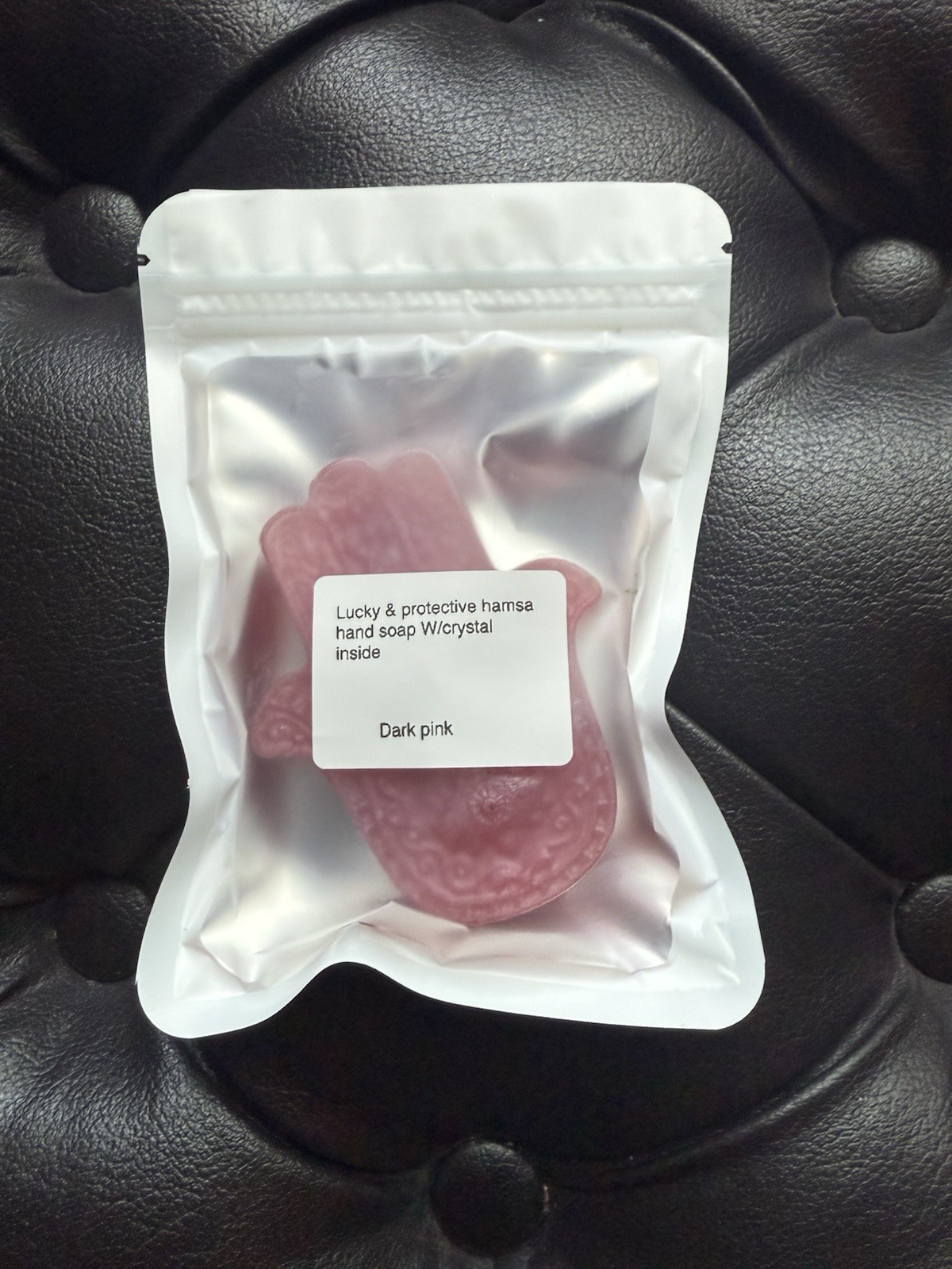 Pink Hamsa Hand Soap With rose quartz crystal Inside – (Vanilla scented) 2pcs