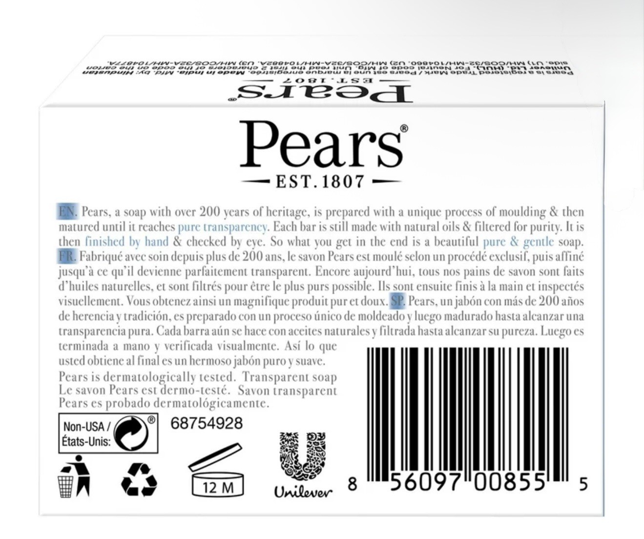 LOT OF 12 PEARS BAR SOAP WITH MINT EXTRACT- Germ Shield 125 gr-4.4oz