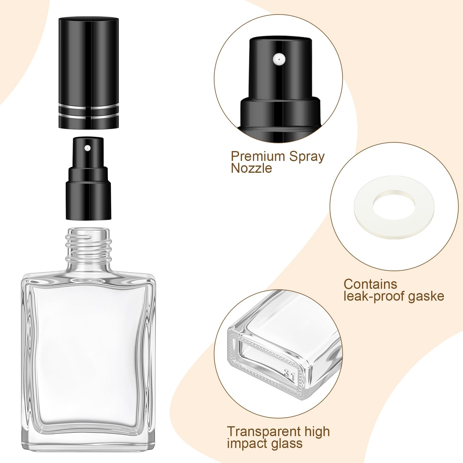 Domensi 60ml Glass Perfume Bottles Refillable Spray Atomizer Dispenser Travel Co