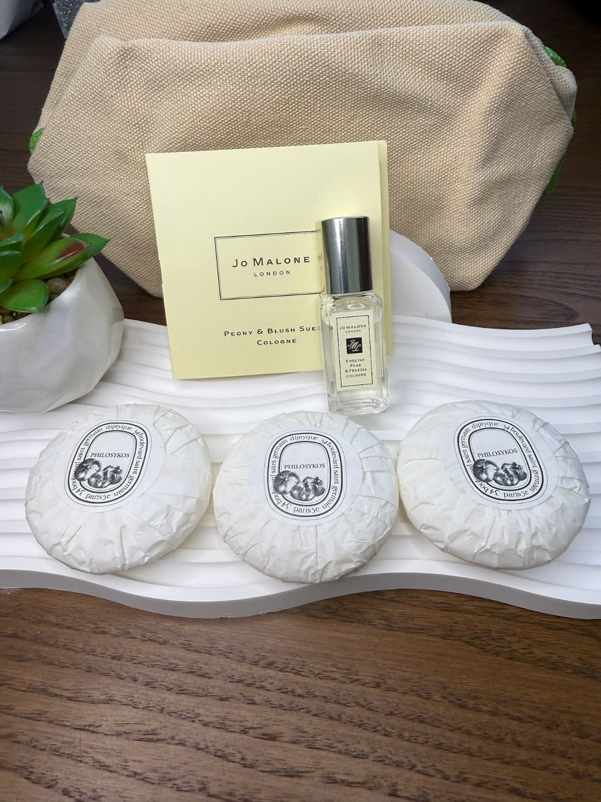 New 3 Diptyque Philosykos Round Soap Bar 45g/1.6oz each free Jo Malone Gifts