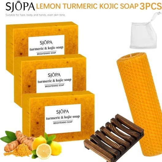3pcs Turmeric & Kojic Acid Brightening Soap Moisturizing Face Body Cleansing Bar