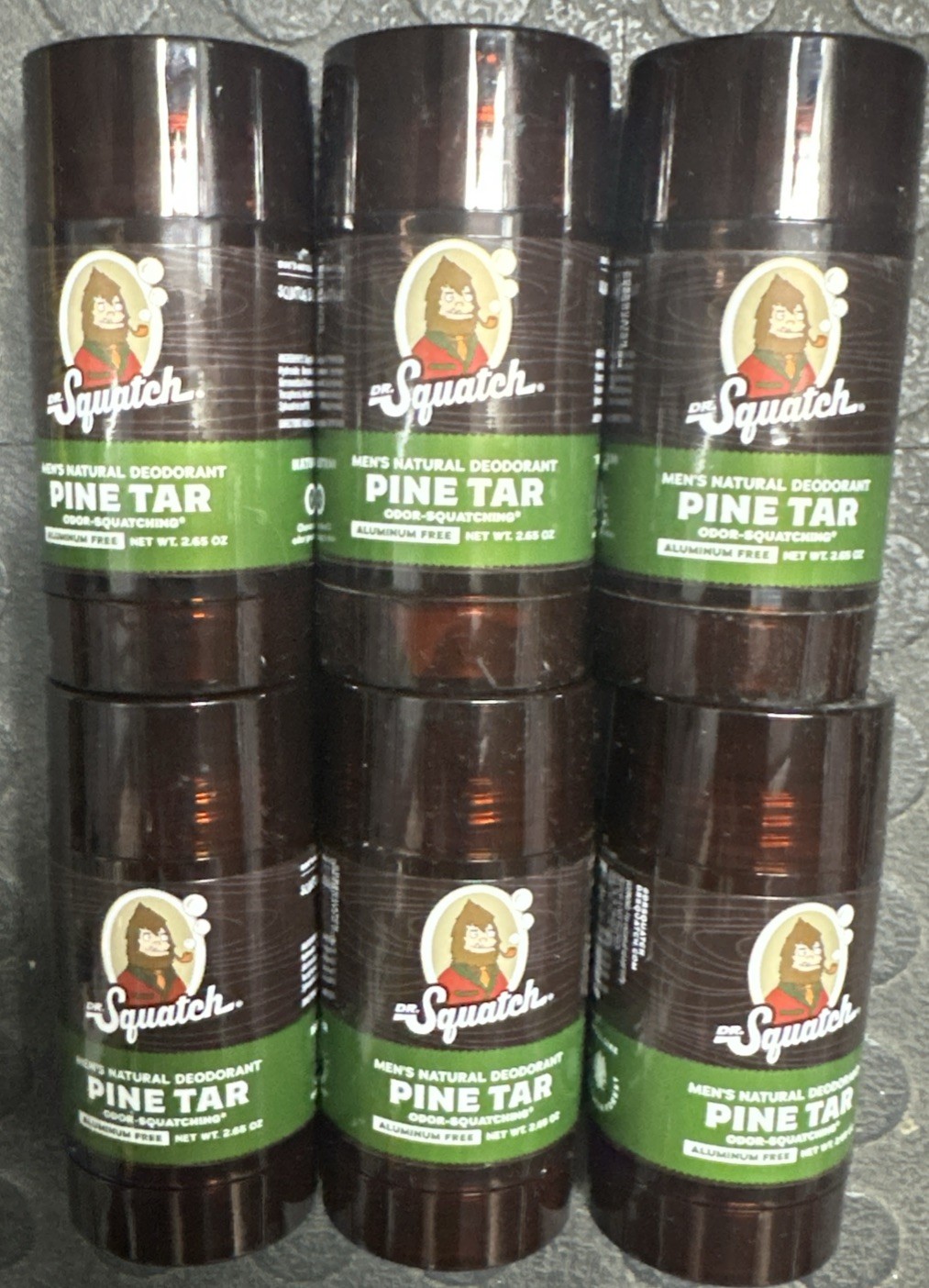 6 sticks DR SQUATCH Natural Deodorant for Men 2.65oz PINE TAR ~ Aluminum Free