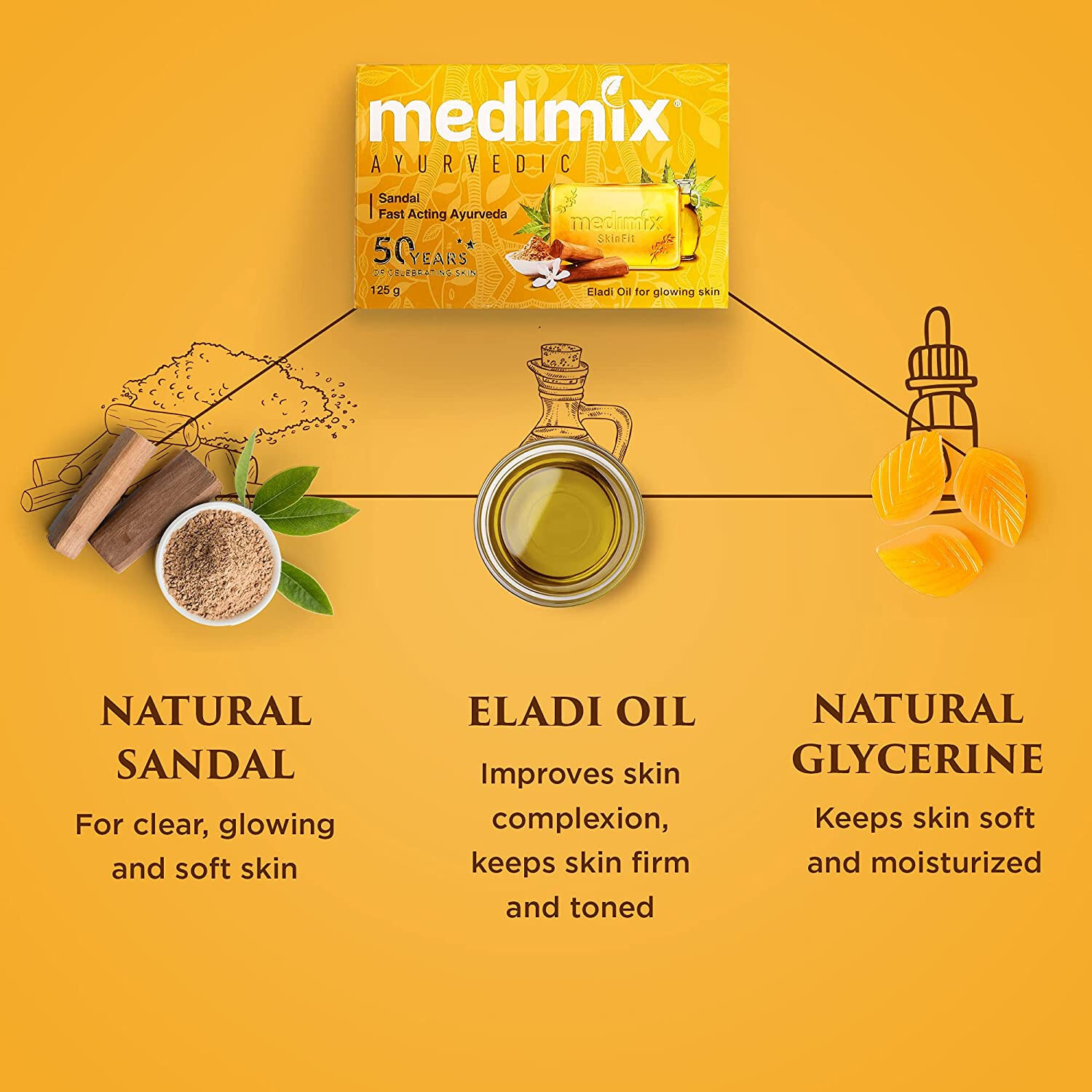5 X Medimix Ayurvedic Sandal Bathing Soap Bar with Eladi Oil – 125g -Free Ship