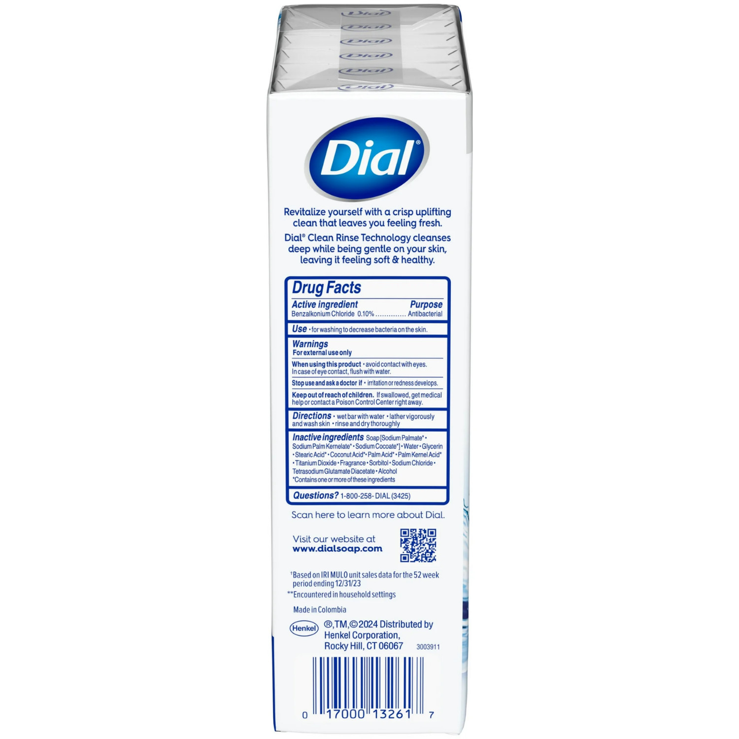 Dial Refresh & Renew White Antibacterial Deodorant Bar Soap 4 oz 12 Bars Pack
