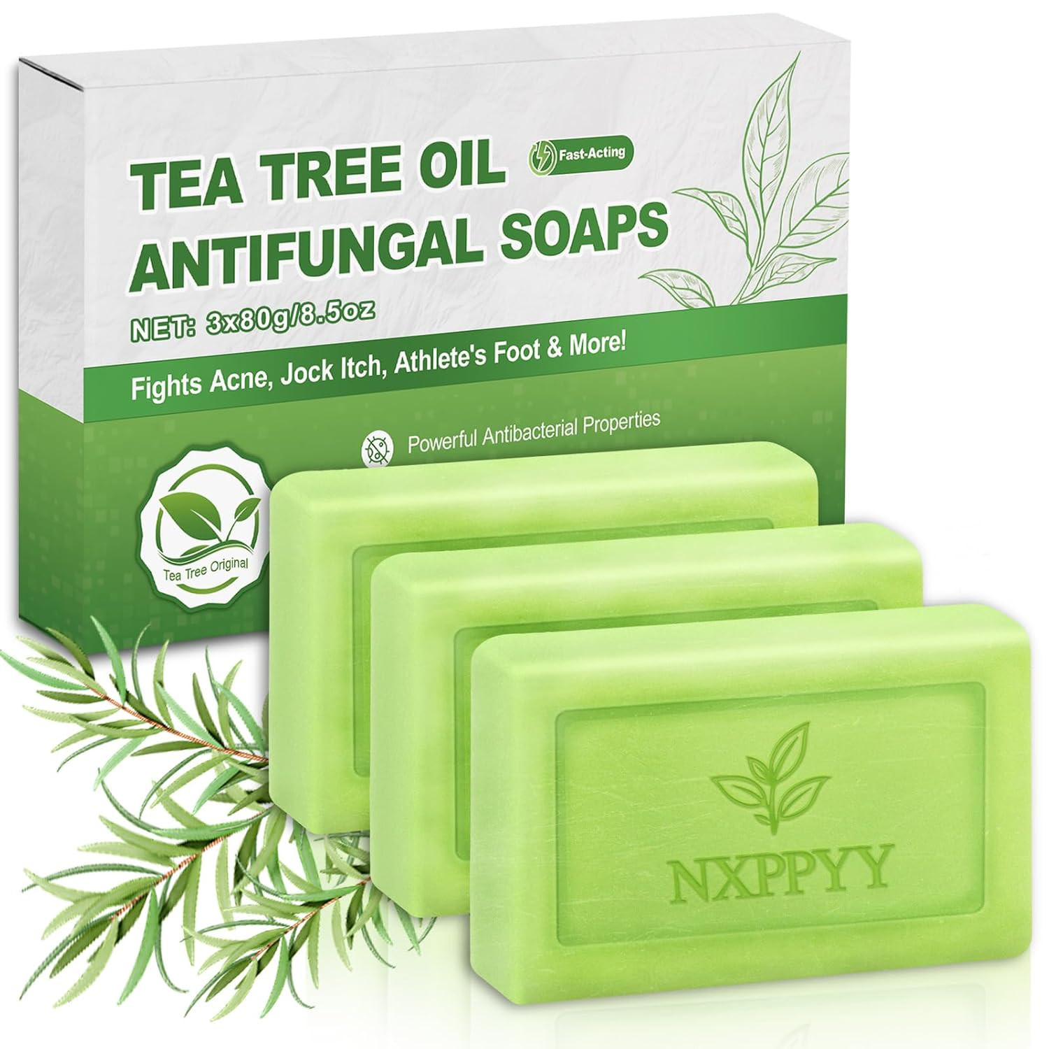 Antifungal Soap-Antibacterial Soap Bar with Tea Tree Oil- Body & Face Wash for A