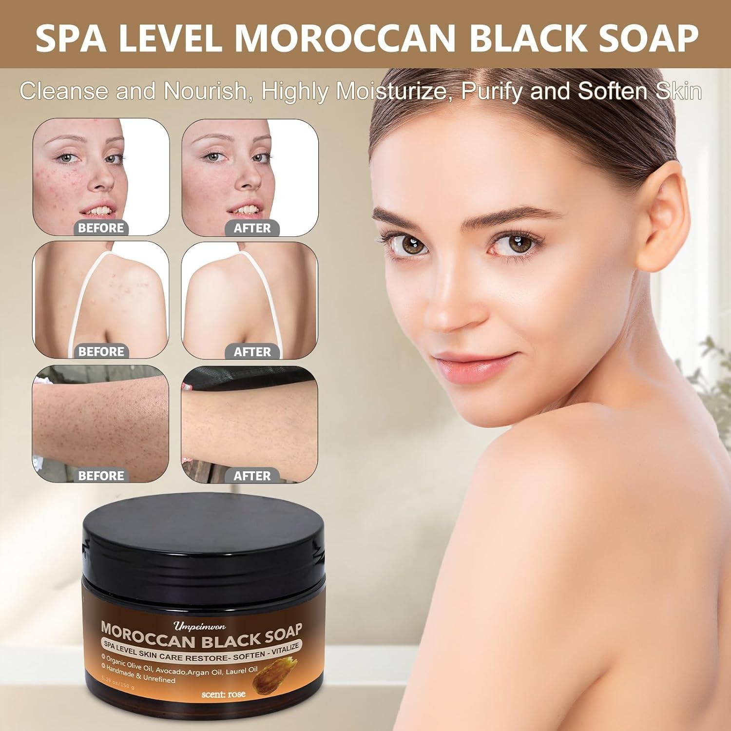 2 PCS Moroccan Black Soap with Argan and Rose Oil, SPA Level Handmade Black Beld