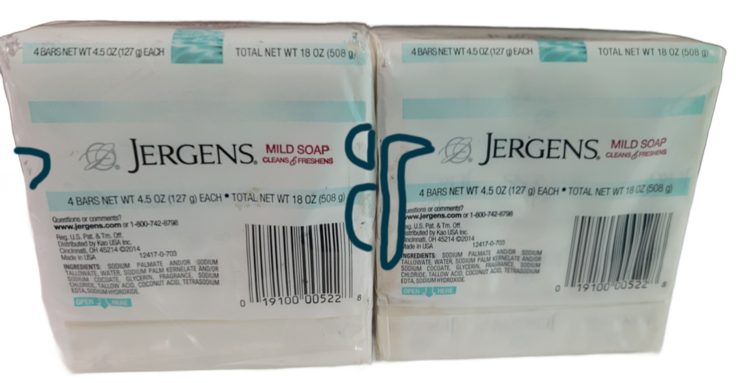 8x Lot Jergens Mild Soap 4.5 Oz Bars W/ Tallow & Tallowate (2x Pack of 4 Bars)