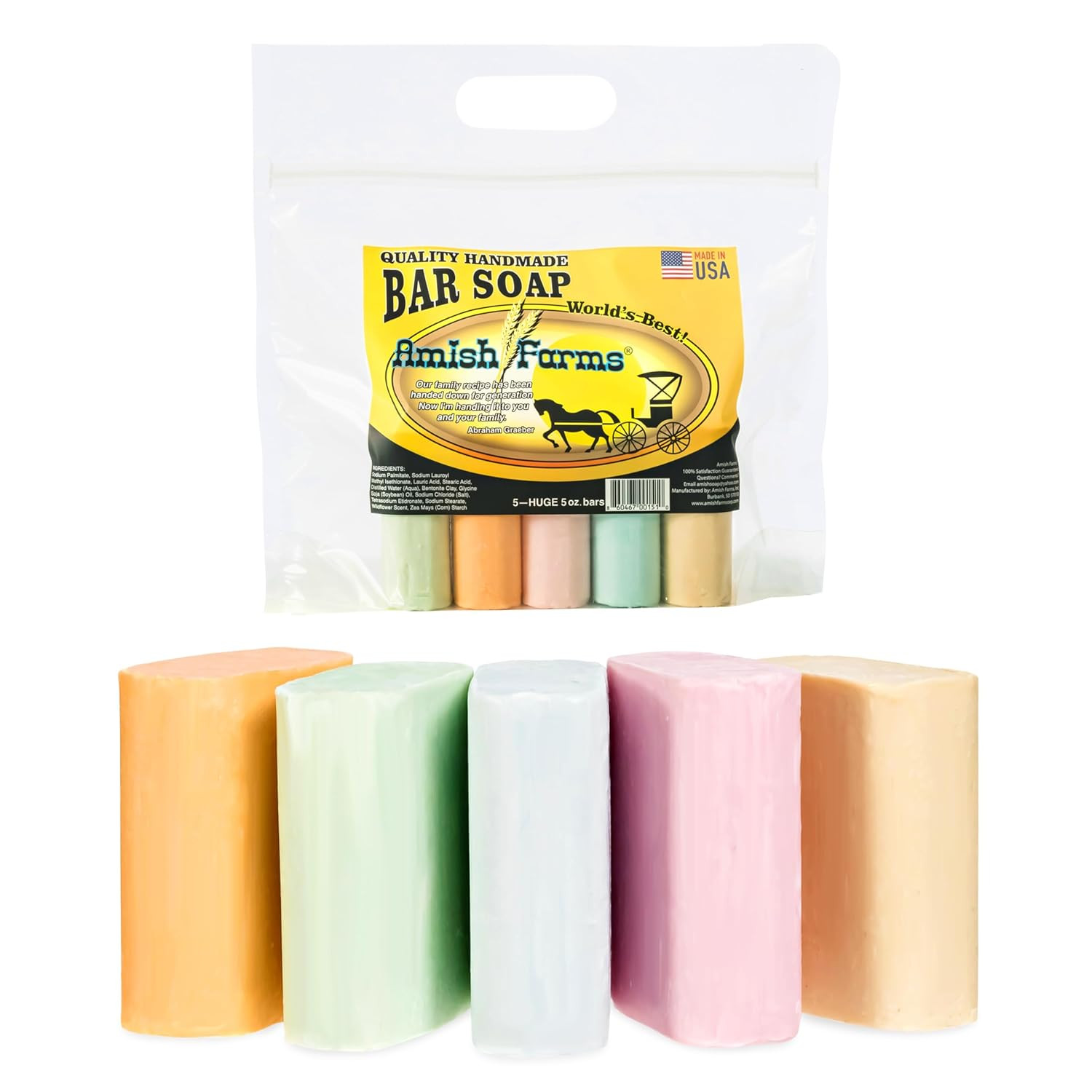 All Natural Amish Farm Bar Soap Variety 5-Pack Cold Process Old-Fashioned Homema