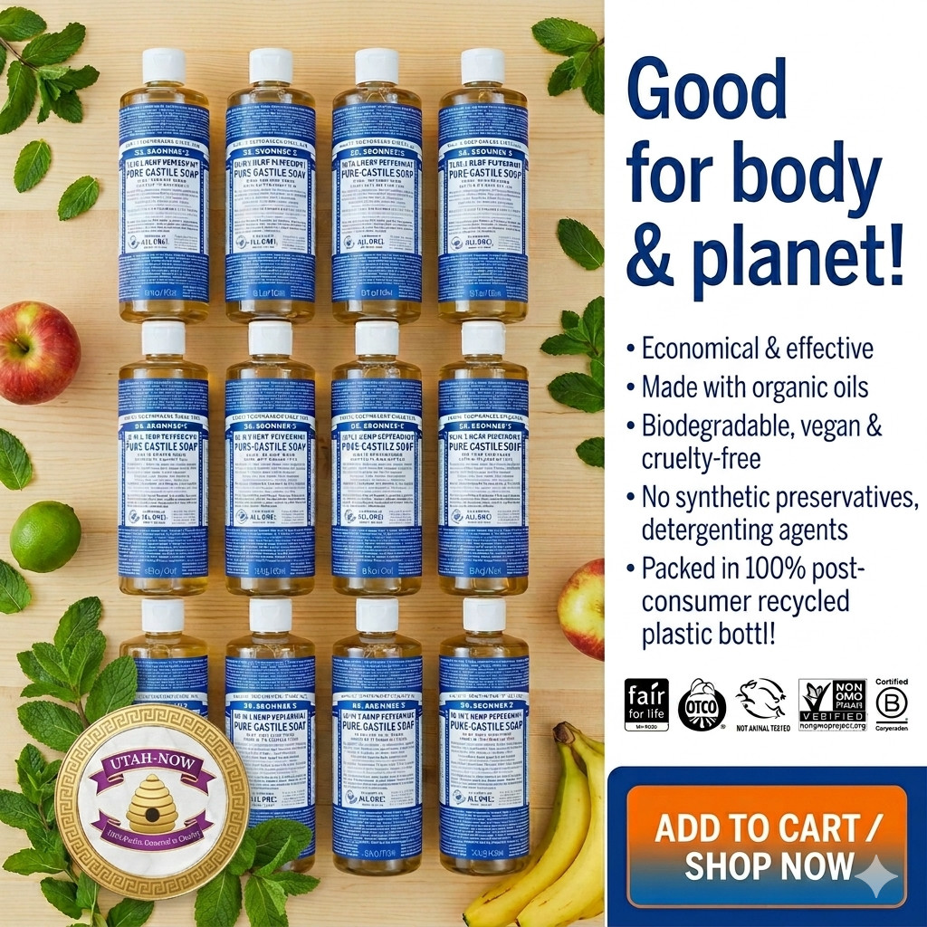 Dr. Bronners Bulk Case of 12 Peppermint Pure-Castile Organic Fair Trade Cleanser