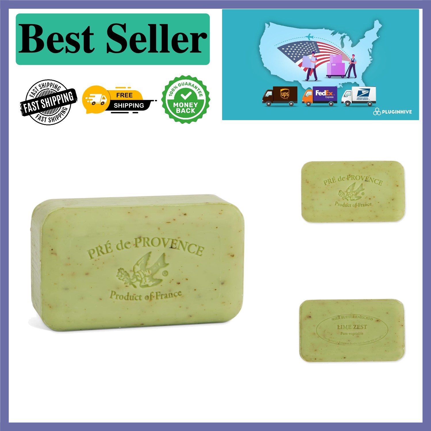 Natural French Artisanal Soap, Quad Milled for Moisturizing Rich Lather, 5.3 oz