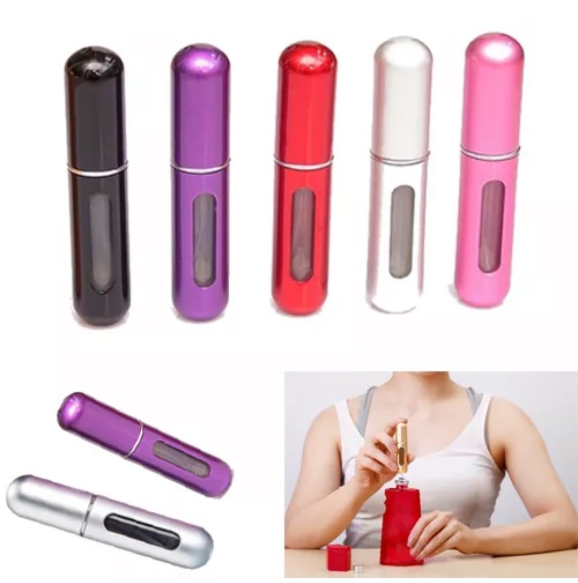 6PCS Mini Refillable Travel Portable Perfume Atomizer Bottle Spray Pump Case