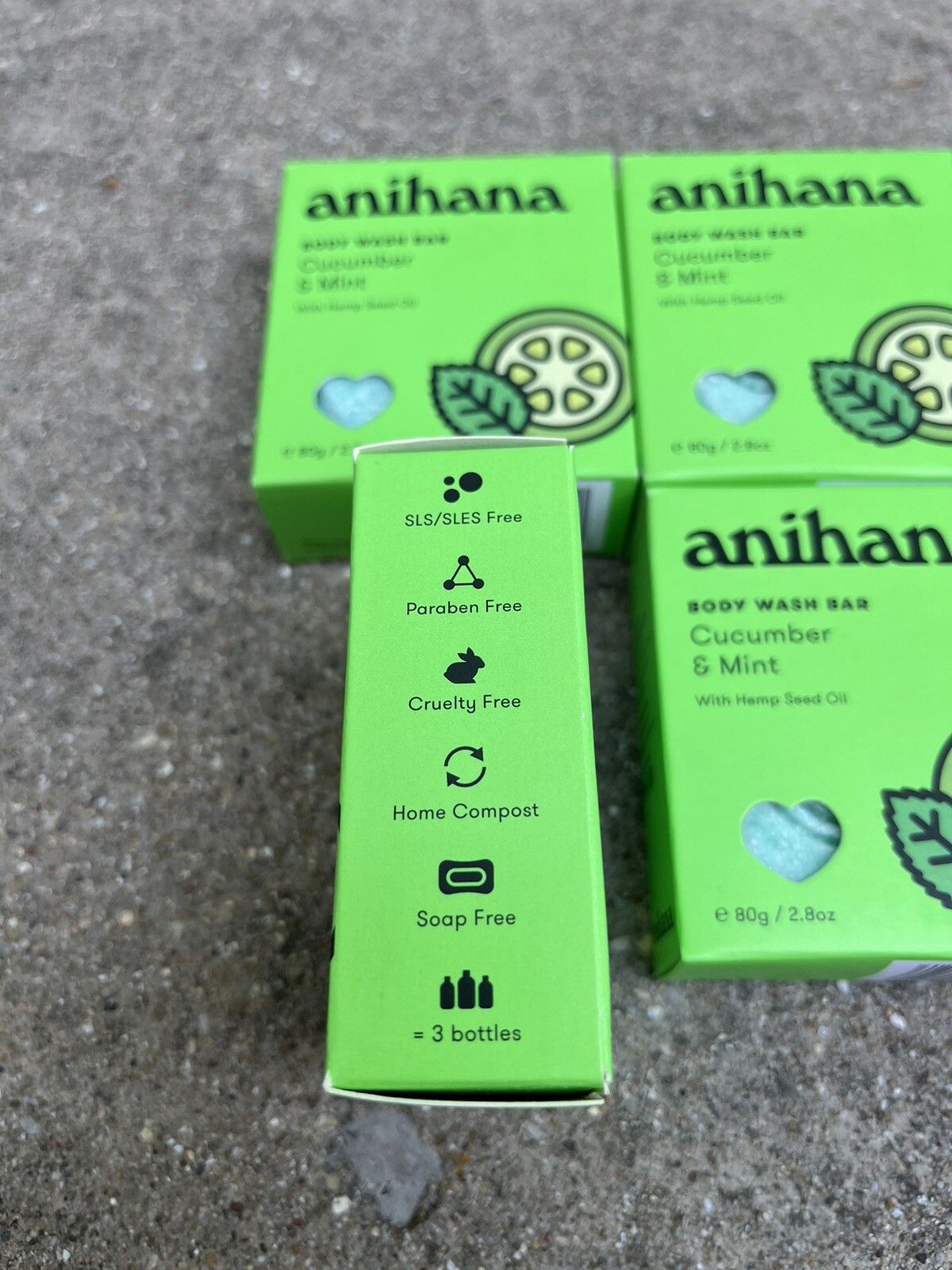 Lot of 4 ANIHANA Body Wash Bars – Cucumber & Mint – 2.8 oz/bar Hemp Seed Oil