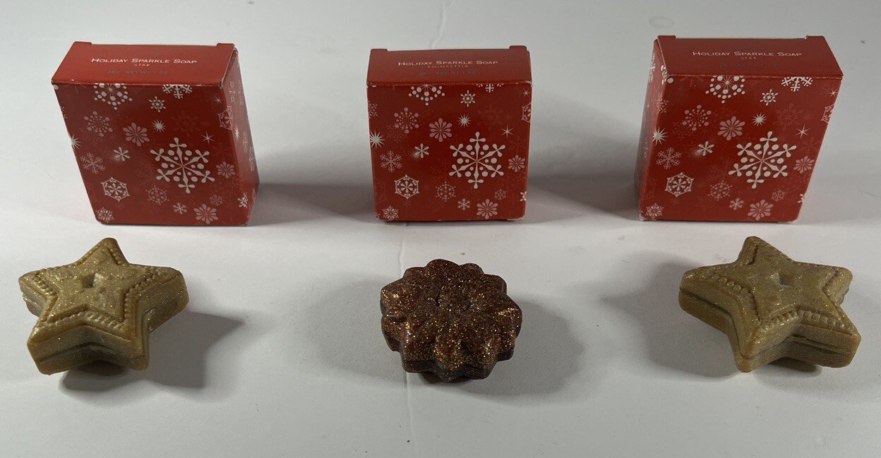 Lot 3 AVON Holiday Sparkle Soap Bars 2 Star & 1 Poinsettia