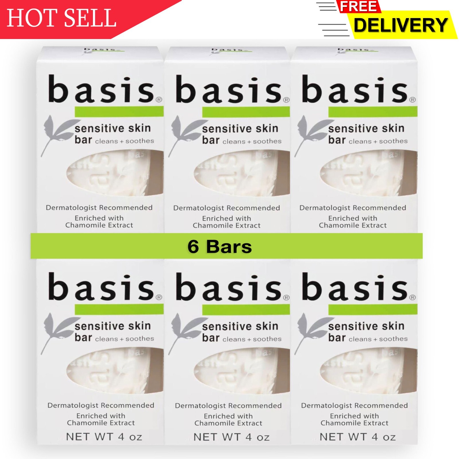 Basis Sensitive Skin Bar Soap – Cleans and Soothes with Chamomile and Aloe Ver..