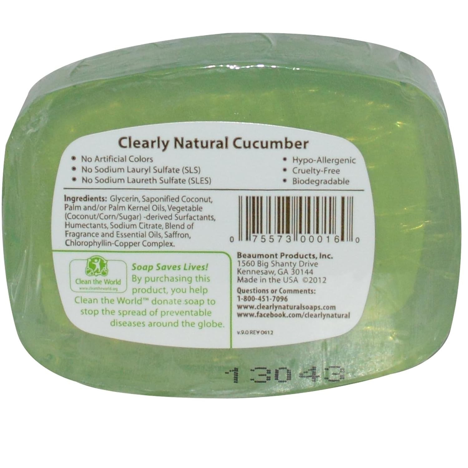 Clearly Natural Glycerin Bar Soap, Cucumber, 4 Ounce