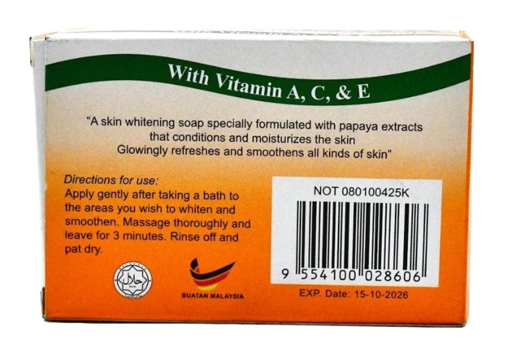 2pc Papaya Whitening Soap Nes Puteri Papaya Extract Vitamin A C & E Organic DHL