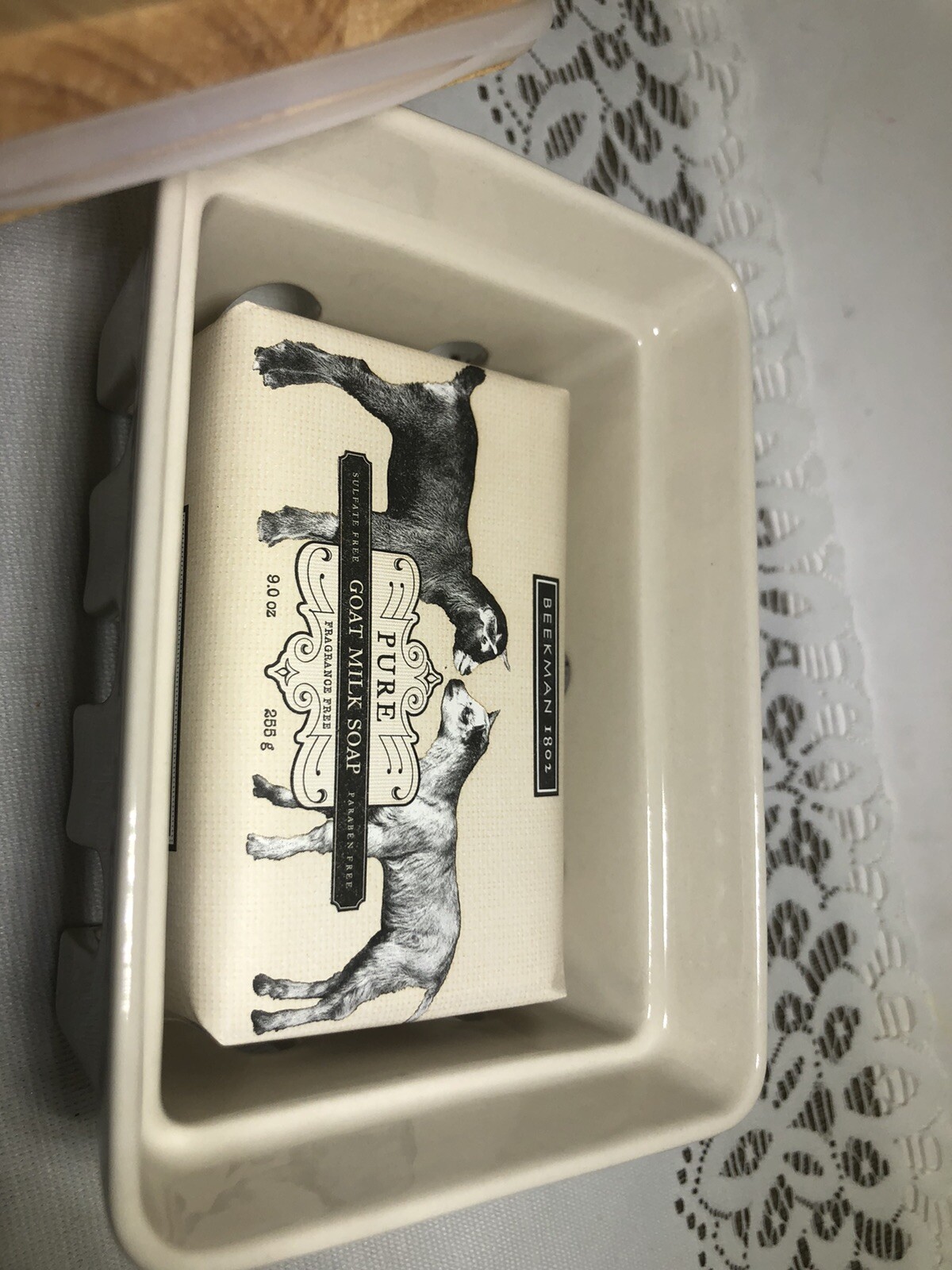Beekman 1802 Goat Milk CERAMIC CADDY & Unscented Goat Milk Soap Set