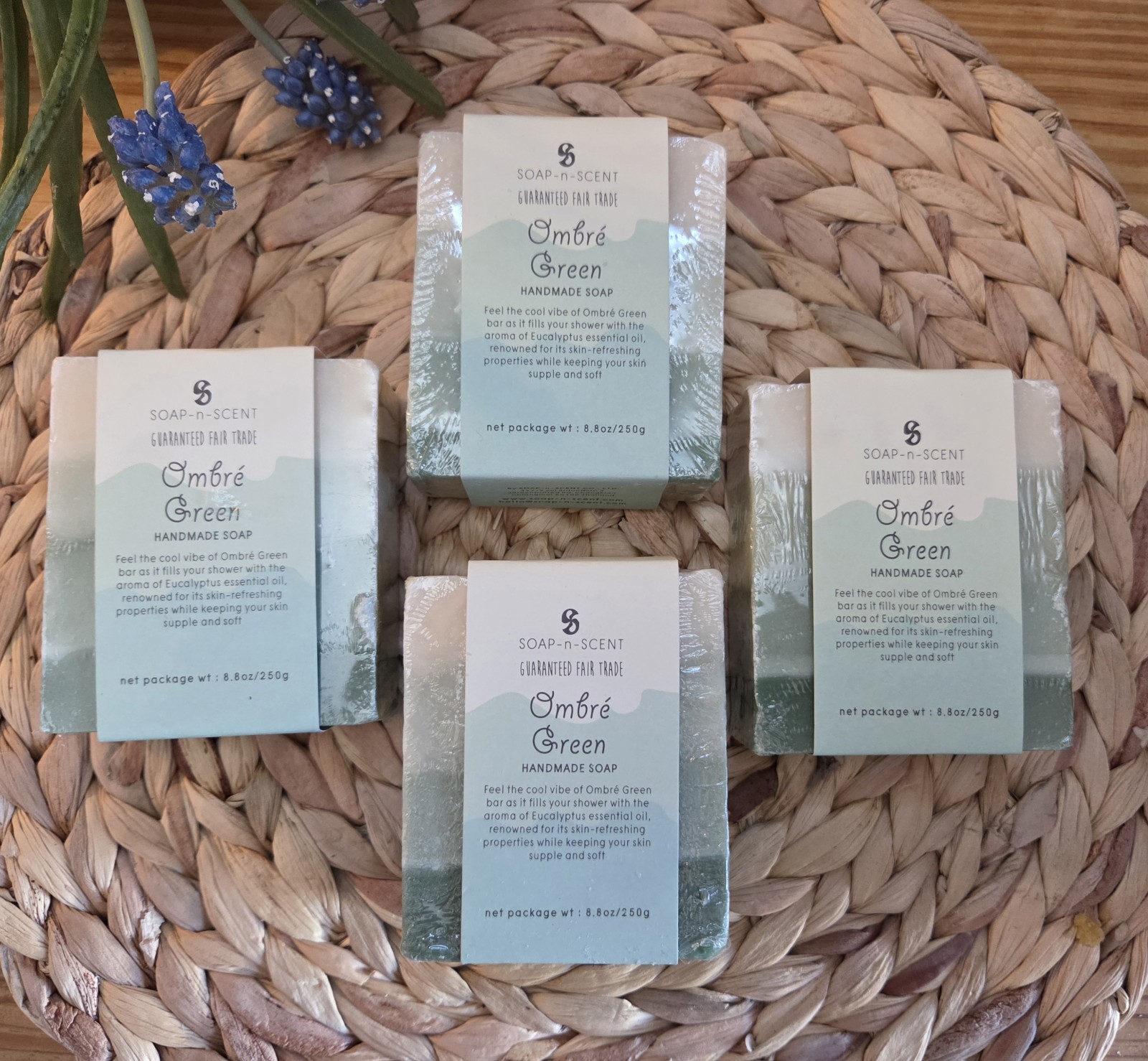 Soap- Scent Ombre’ Green LG Handemade Eucalyptus Soap 8.3 Oz EACH Lot Of 4 NEW
