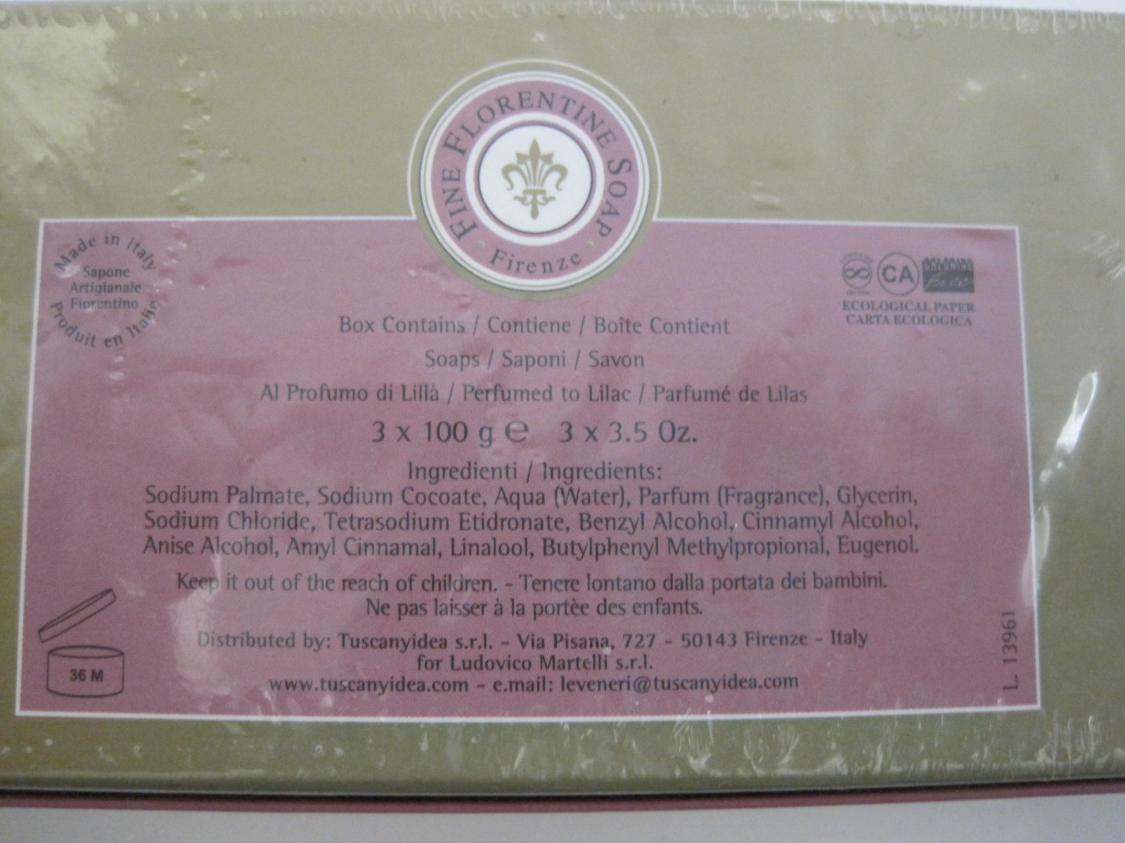 Firenze Fine Florentine Lilac Soap 3 Pcs 3.5 oz Each Made in Italy Gift Box NEW