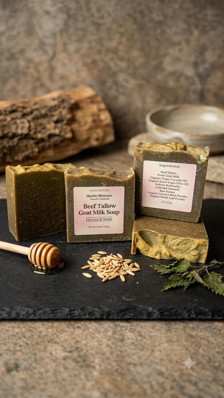 1 Bar Unscented Beef Tallow & Goat Milk Soap – Licorice & Nettle
