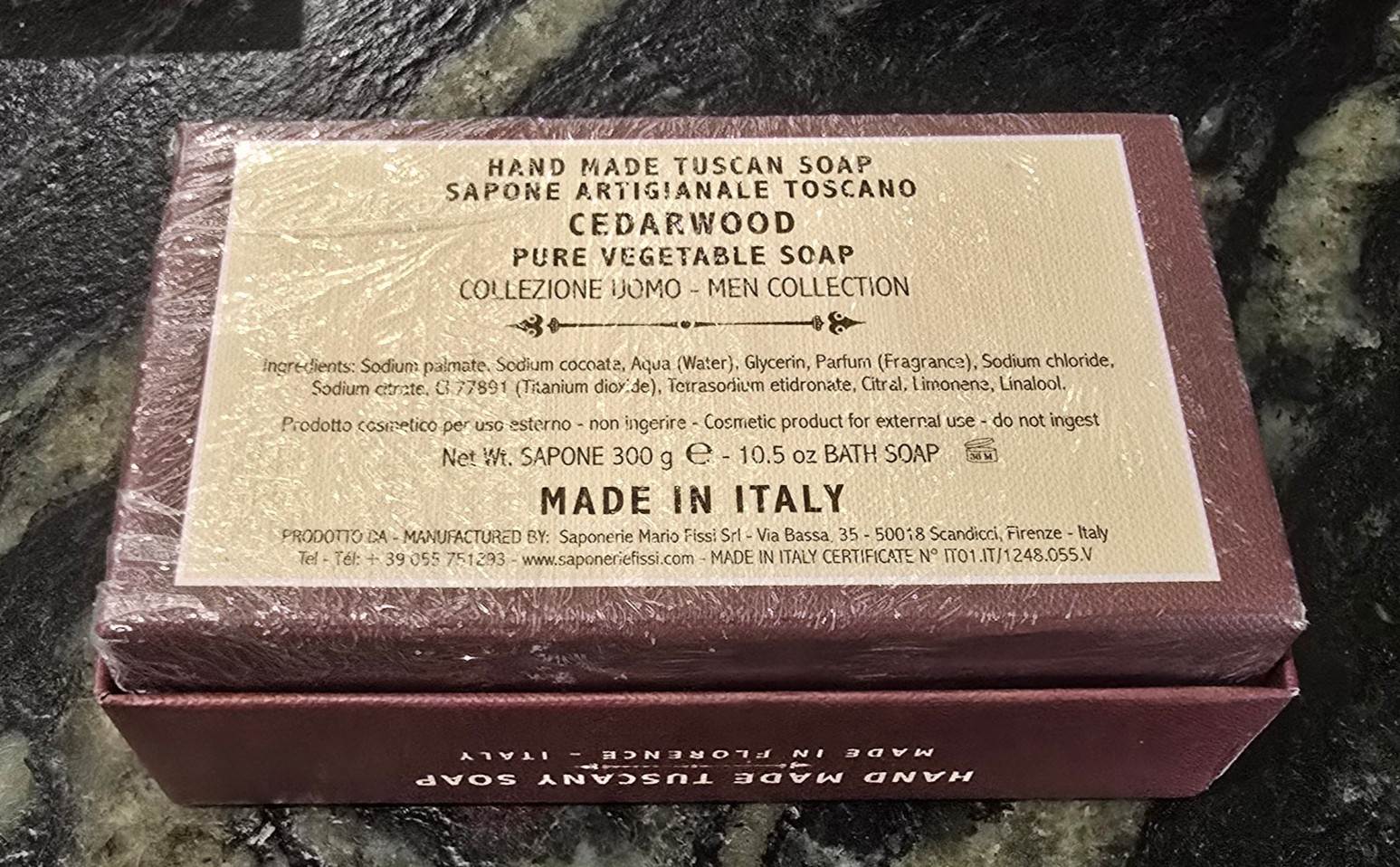 Cedarwood Soap from Italy- Sapone Artigianale (Saponerie Mario Fissi, 10.5oz)