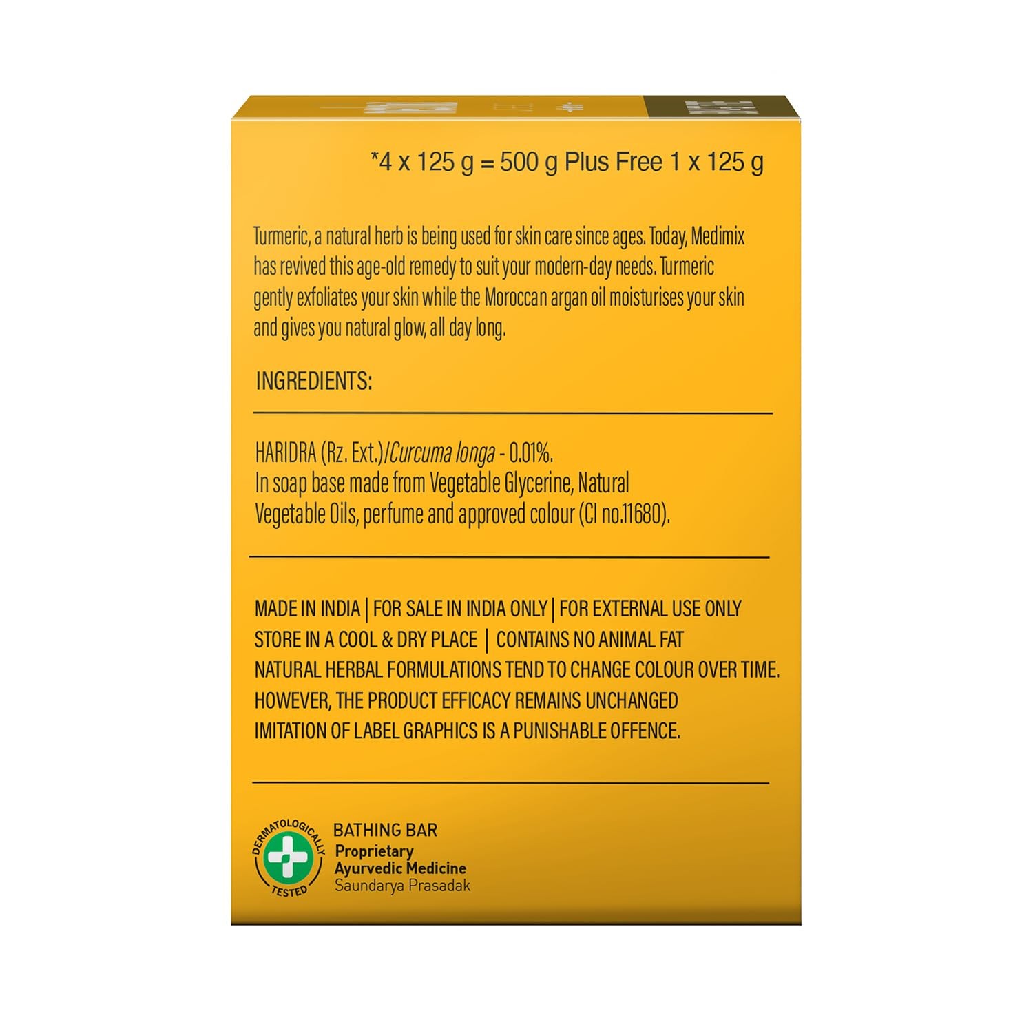 Ayurvedic Turmeric & Argan Oil Bathing Soap, 125Gm (4+1 Offer Pack)